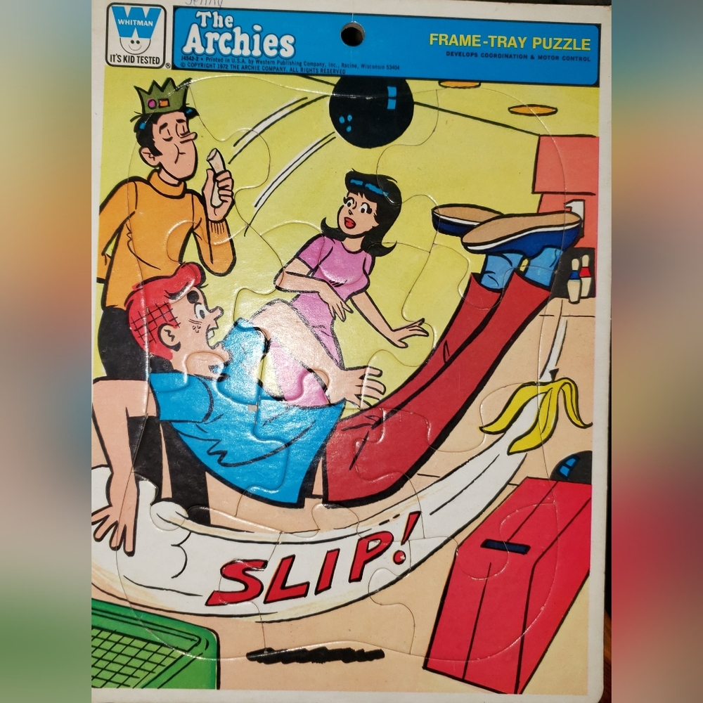 Vtg Whitman 1972 The Archies Bowling Alley Banana Peel Slip frame tray puzzle